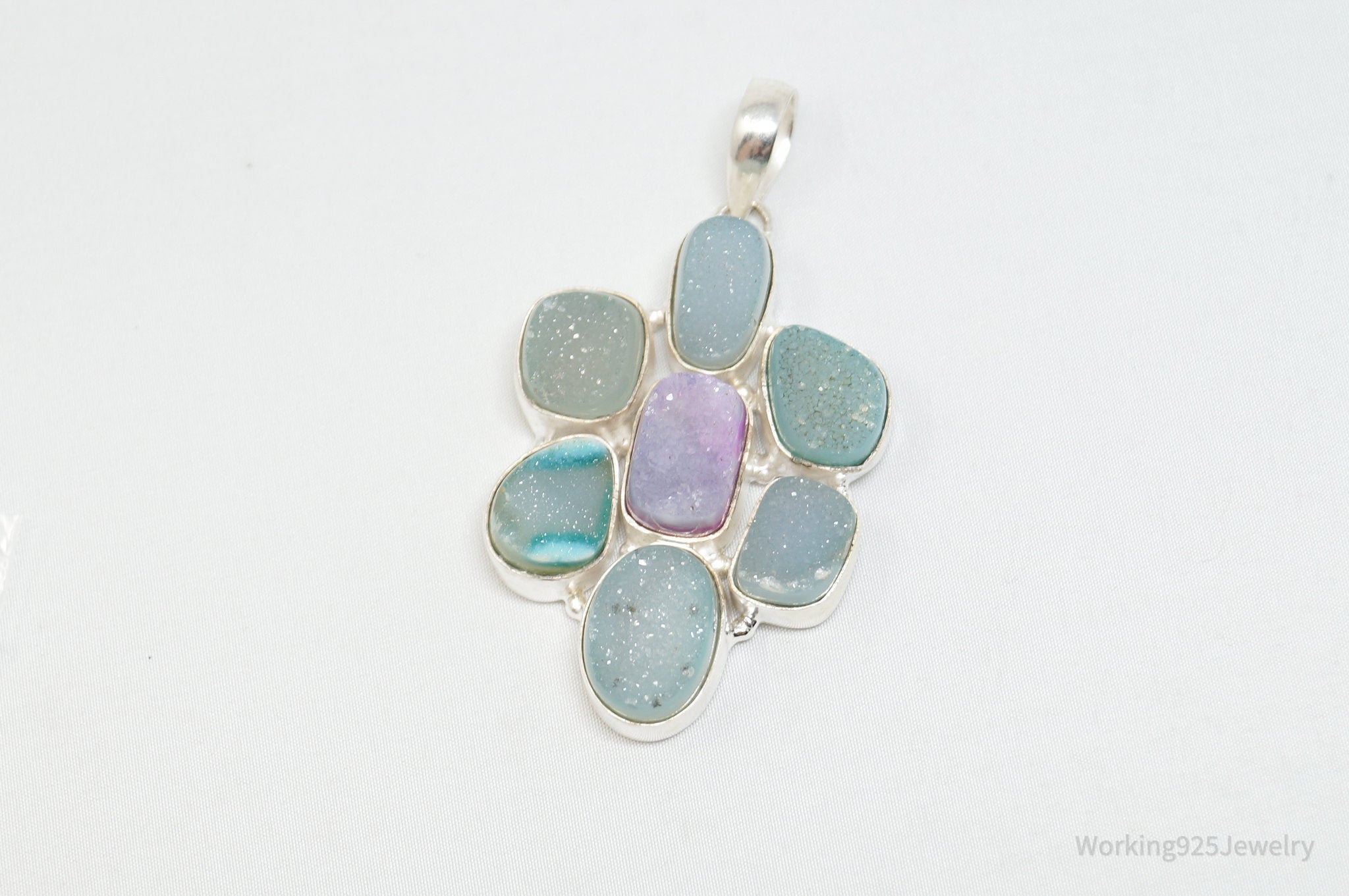 Vintage Large Druzy Quartz Sterling Silver Necklace Pendant | Jewelry > Necklaces > Pendants | Wiccan Center