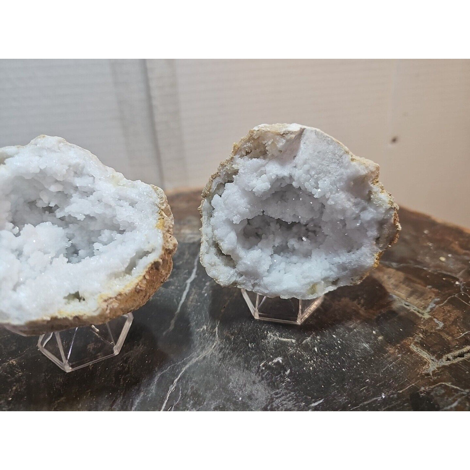 Moroccan Quartz Geode Pair with Display Stands — 1.18 lbs | CrystalCloud Company | Geodes & Clusters | Wiccan Center