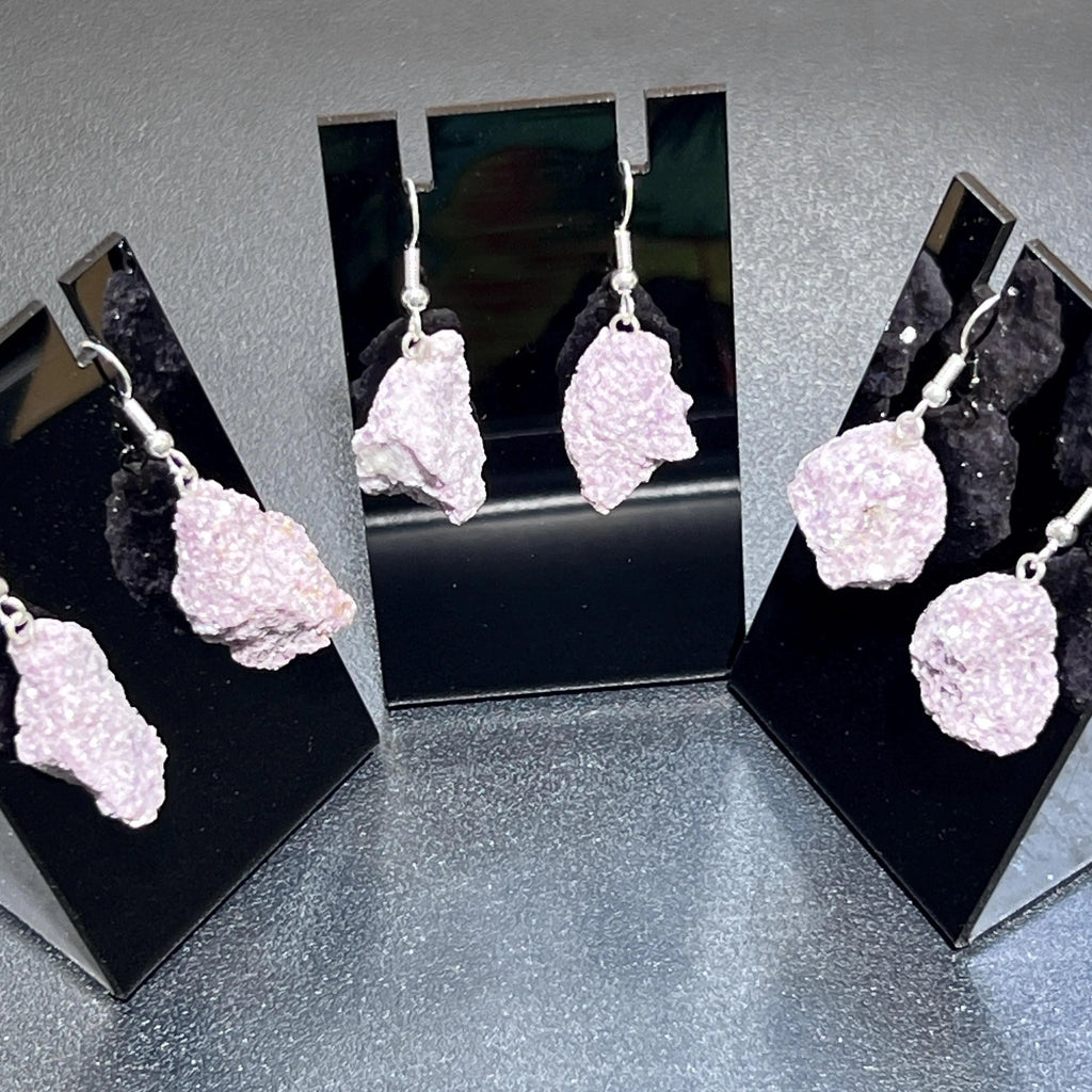 Lilac Lepidolite Raw Crystal Earrings Pair (Stainless Steel Silver Hooks) Rough Gemstone Jewelry | Jewelry > Earrings > Dangle & Drop Earrings | Wiccan Center