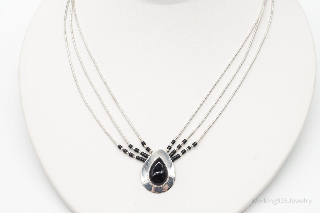 Vintage Native American Black Onyx Beaded Sterling Silver Necklace | Jewelry > Necklaces > Pendants | Wiccan Center