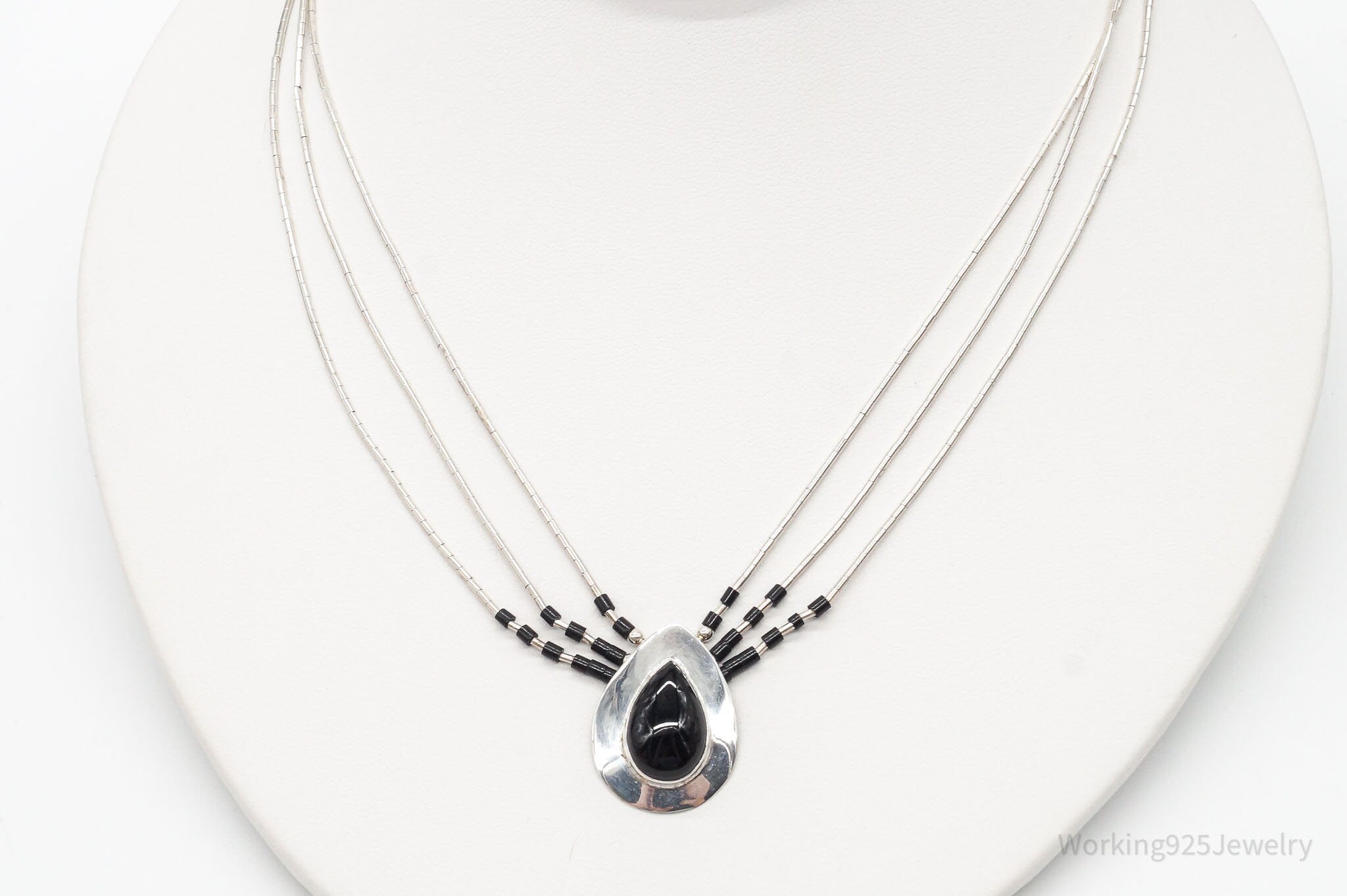 Vintage Native American Black Onyx Beaded Sterling Silver Necklace | Jewelry > Necklaces > Pendants | Wiccan Center