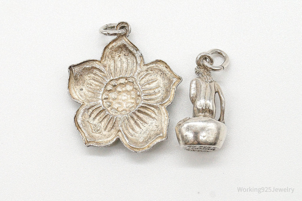 Vintage Modernist Enamel Flower Little Mermaid Sterling Silver Pendants | Jewelry > Necklaces > Pendants | Wiccan Center