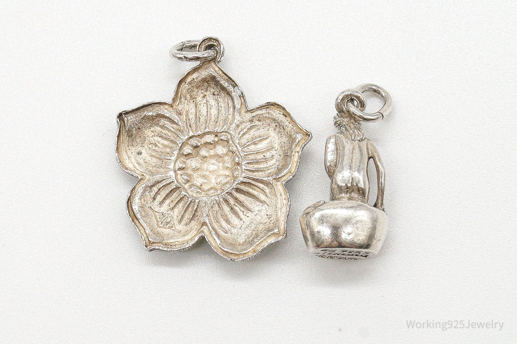 Vintage Modernist Enamel Flower Little Mermaid Sterling Silver Pendants | Jewelry > Necklaces > Pendants | Wiccan Center