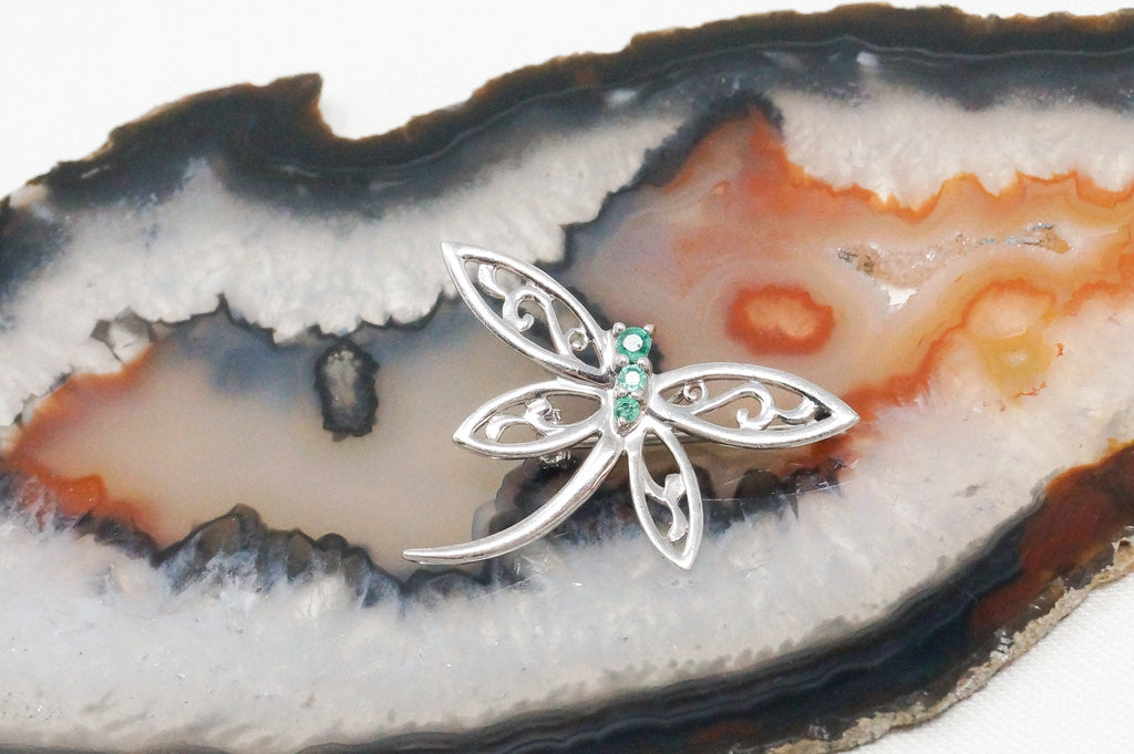 Vintage Emerald Dragonfly Sterling Silver Necklace Pendant | Jewelry > Necklaces > Pendants | Wiccan Center