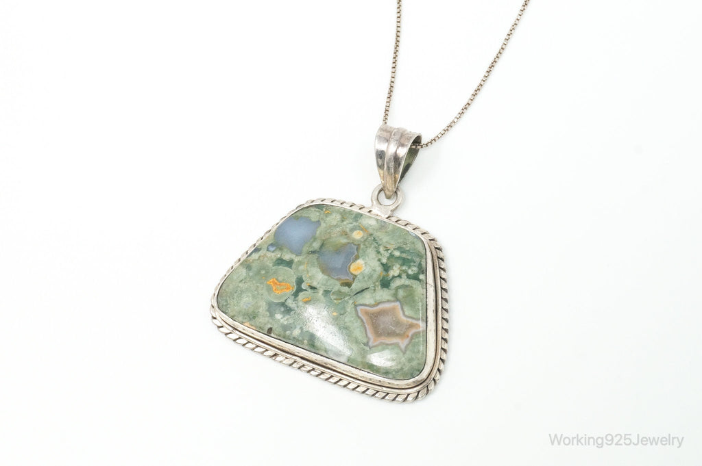 Vintage Large Crazy Lace Agate Sterling Silver Necklace | Jewelry > Necklaces > Pendants | Wiccan Center