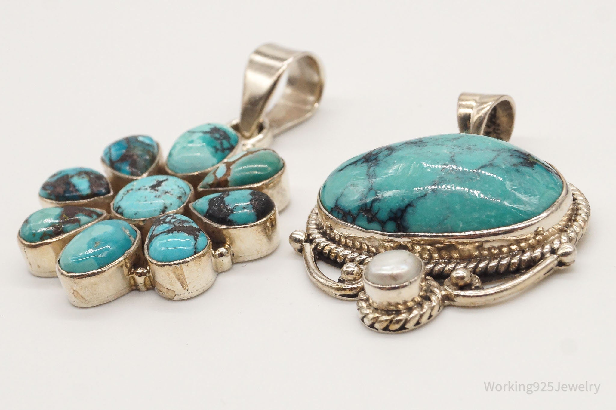 Vintage Turquoise Pearl Bali Style Sterling Silver Pendant Set | Jewelry > Necklaces > Pendants | Wiccan Center