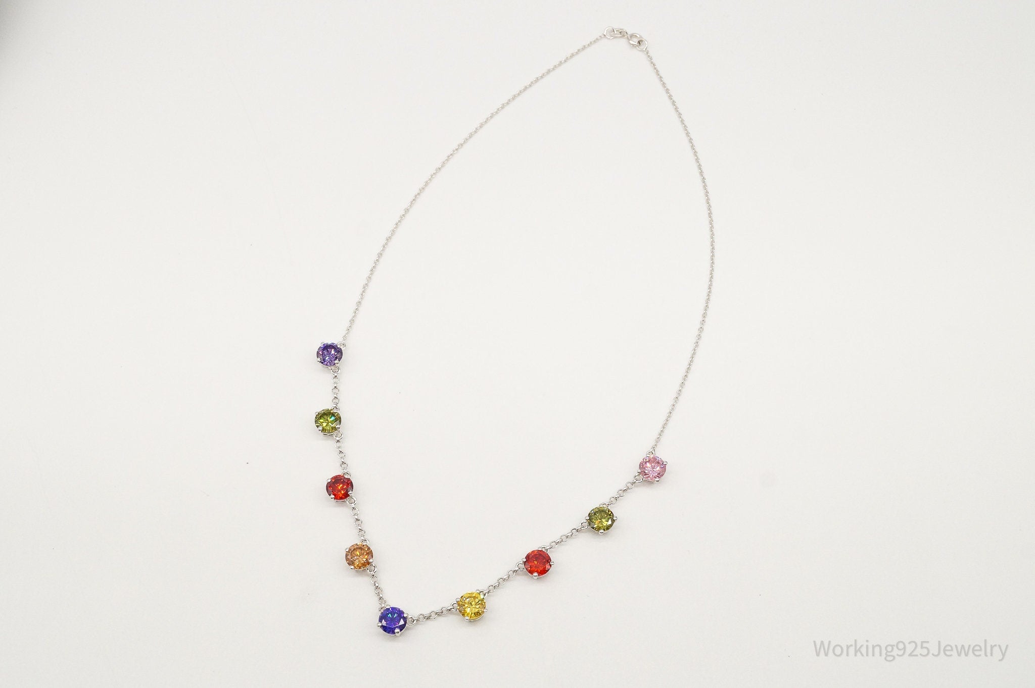 Vintage Multi Rainbow Colors Cubic Zirconia Sterling Silver Necklace | Jewelry > Necklaces > Pendants | Wiccan Center