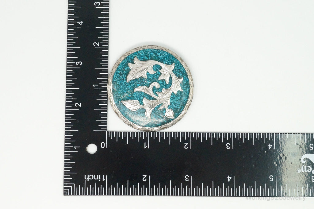 Vintage Mexico Handmade Crushed Turquoise Sterling Silver Pendant Pin | Jewelry > Necklaces > Pendants | Wiccan Center