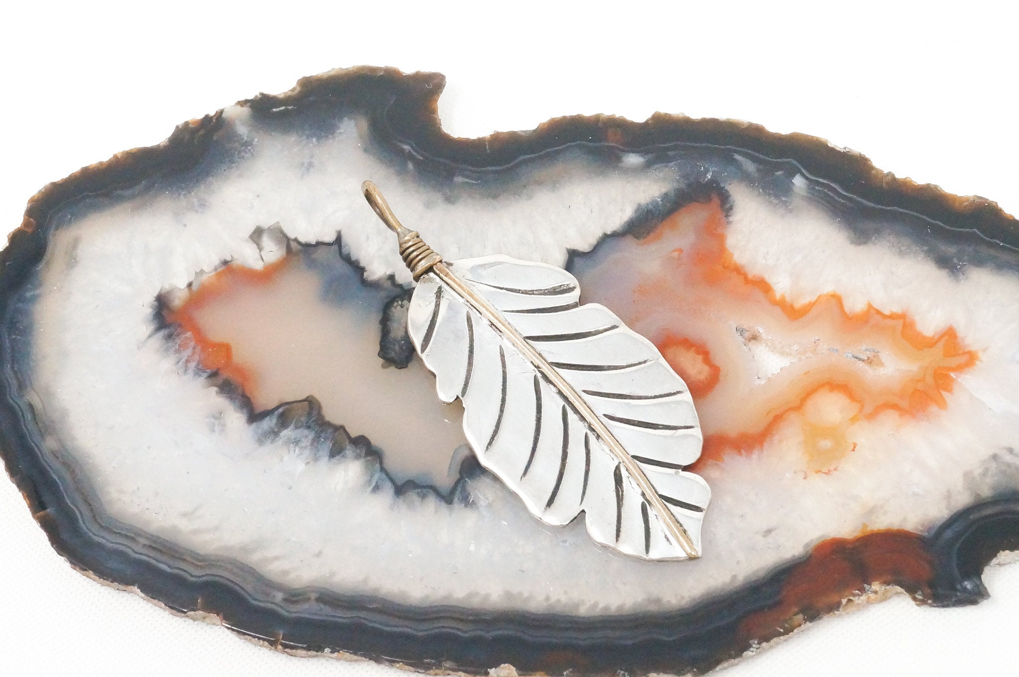 Native American Tobias Brass Feather Handmade Sterling Silver Necklace Pendant | Jewelry > Necklaces > Pendants | Wiccan Center