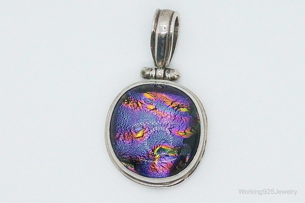 Vintage Large Dichroic Glass Sterling Silver Necklace Pendant | Jewelry > Necklaces > Pendants | Wiccan Center