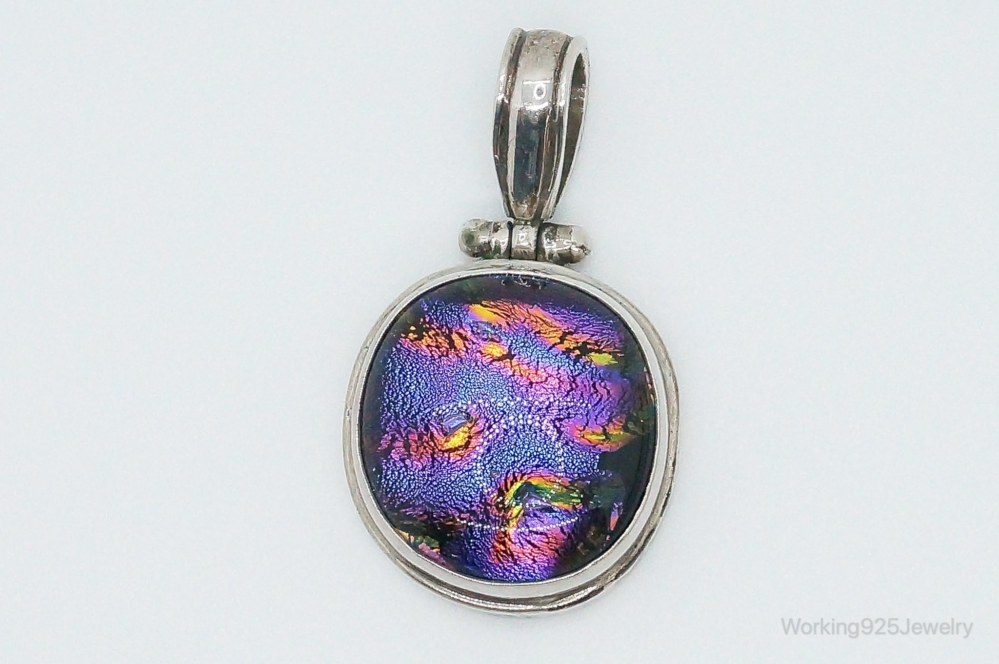 Vintage Large Dichroic Glass Sterling Silver Necklace Pendant | Jewelry > Necklaces > Pendants | Wiccan Center
