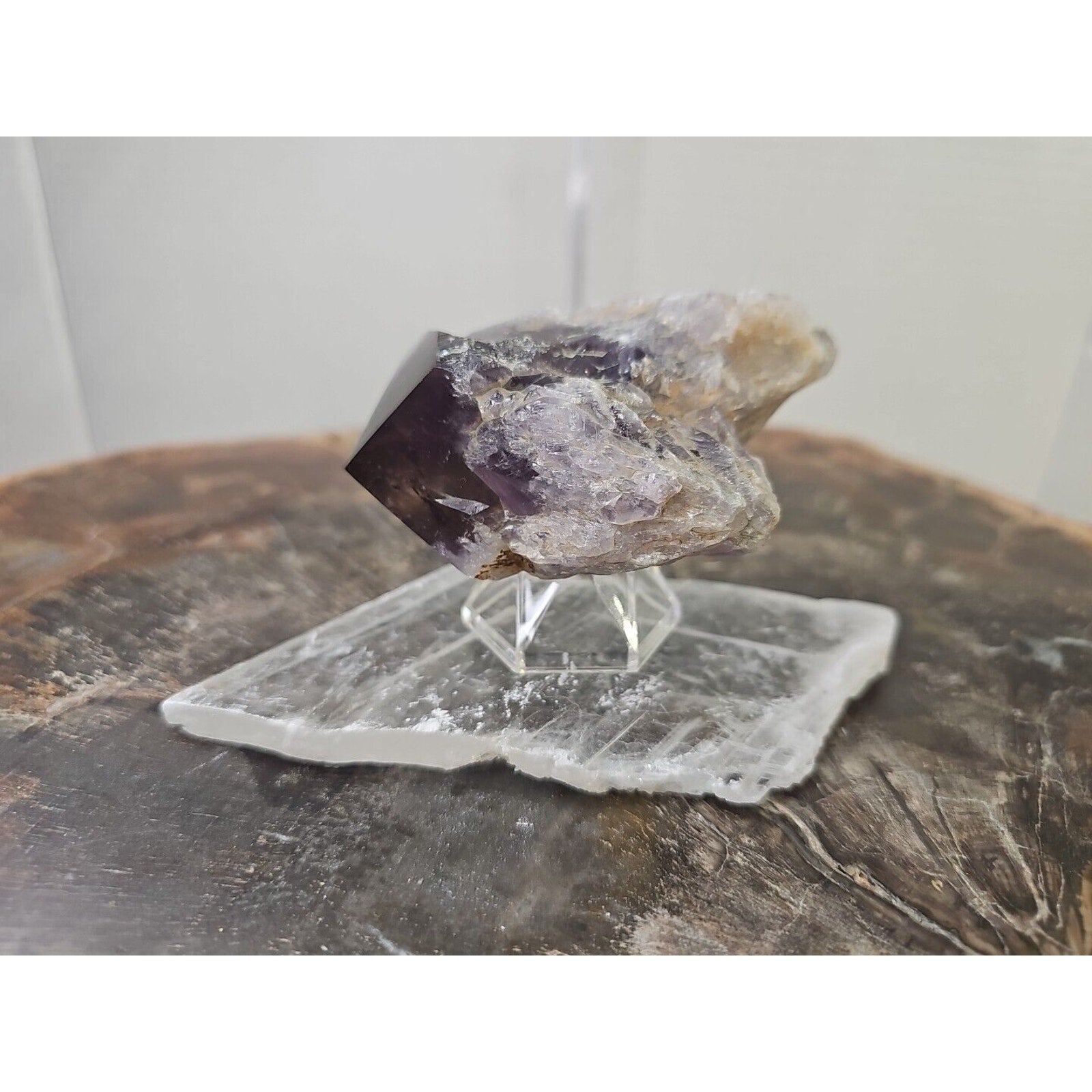 Amethyst Crystal Point with Selenite Base — 209g, Brazil | CrystalCloud Company | Crystal Points & Towers | Wiccan Center