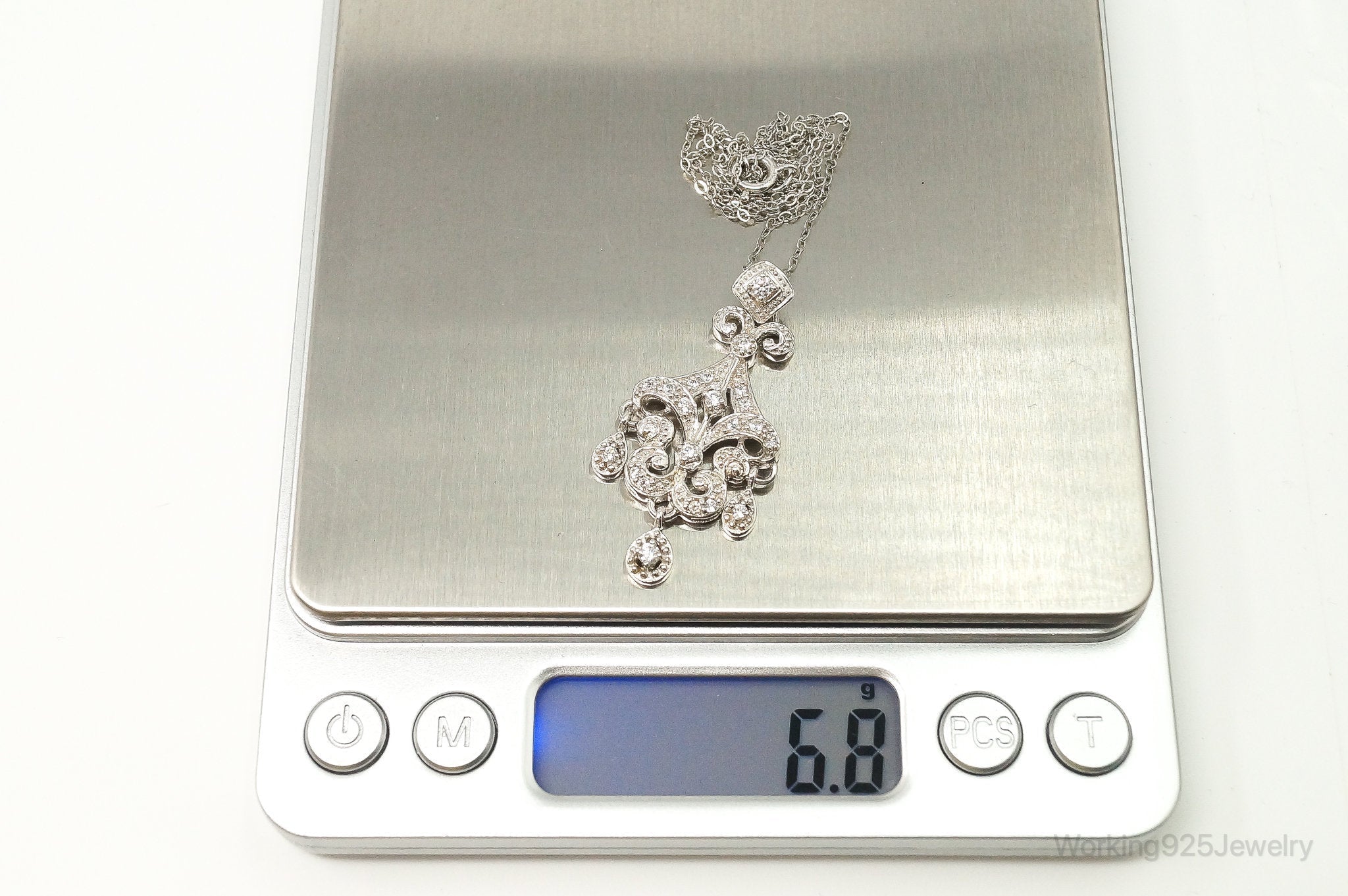 Vintage Cubic Zirconia Art Deco Sterling Silver Necklace | Jewelry > Necklaces > Pendants | Wiccan Center