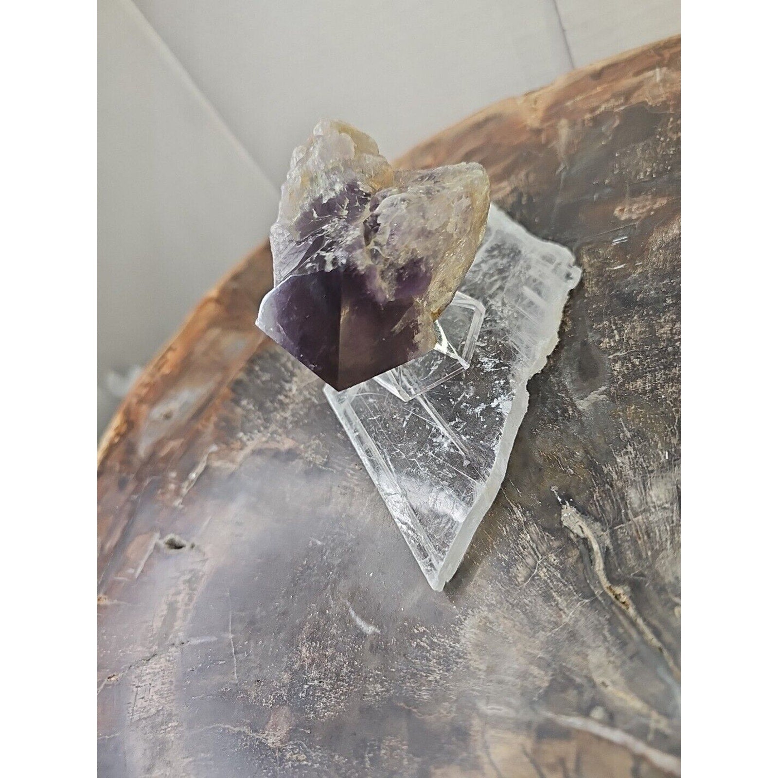 Amethyst Crystal Point with Selenite Base — 209g, Brazil | CrystalCloud Company | Crystal Points & Towers | Wiccan Center