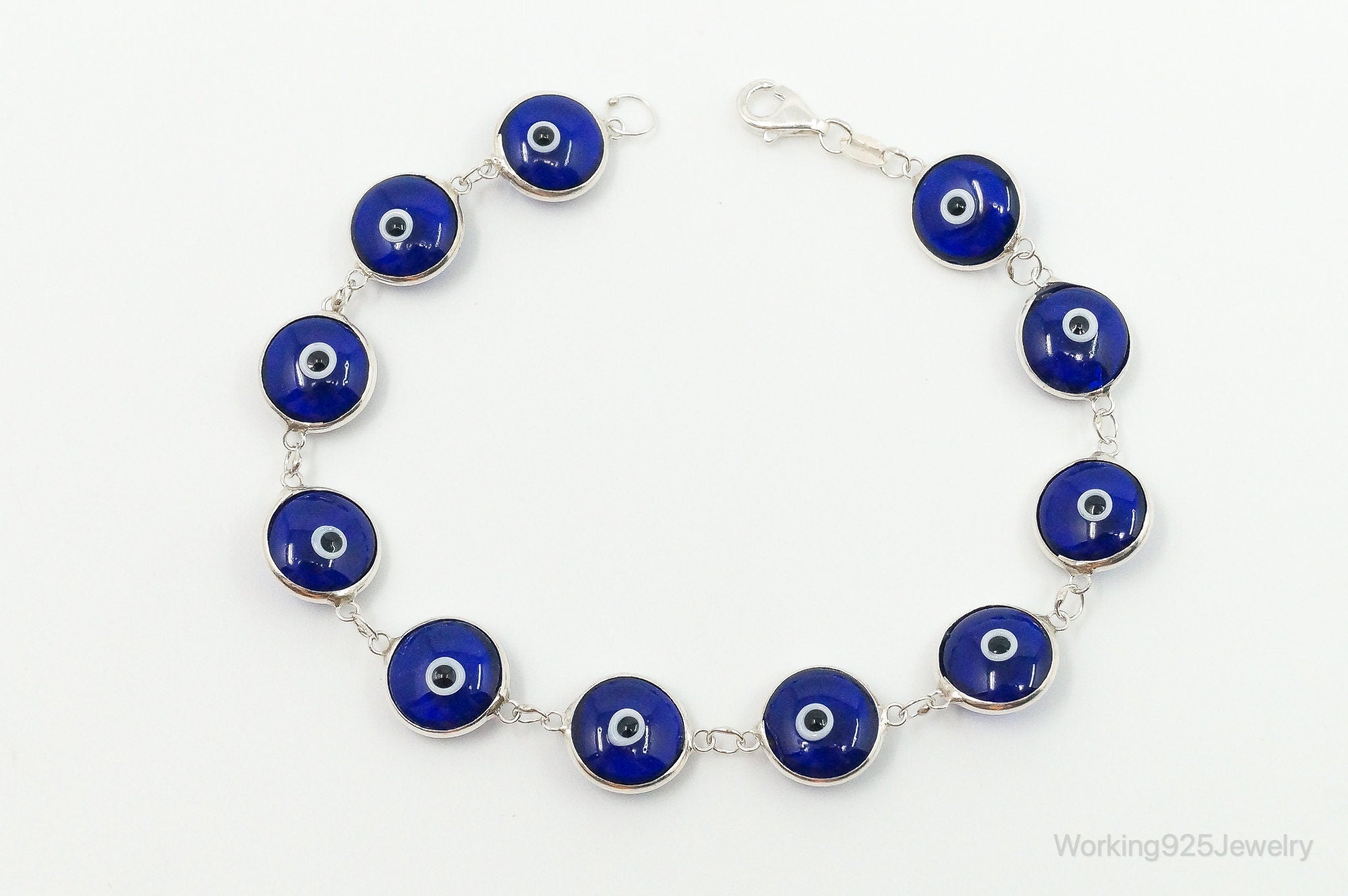 Vintage Blue Glass Eye Sterling Silver Link Bracelet | Jewelry > Bracelets | Wiccan Center