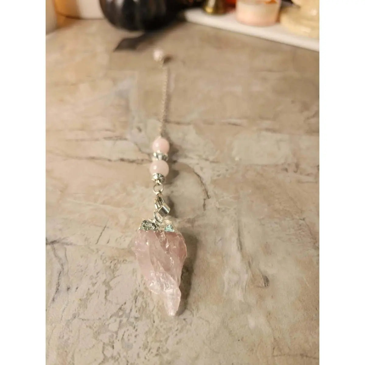 Natural Raw Rose Quartz, Amethyst Quartz Dowsing Pendulum | | Wiccan Center