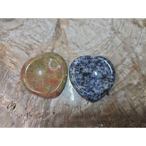 2Pcs Natural Unakite Epidote Jasper Crystal Love Heart Decompression Stone | Palm Stones & Tumbled Crystals | Wiccan Center