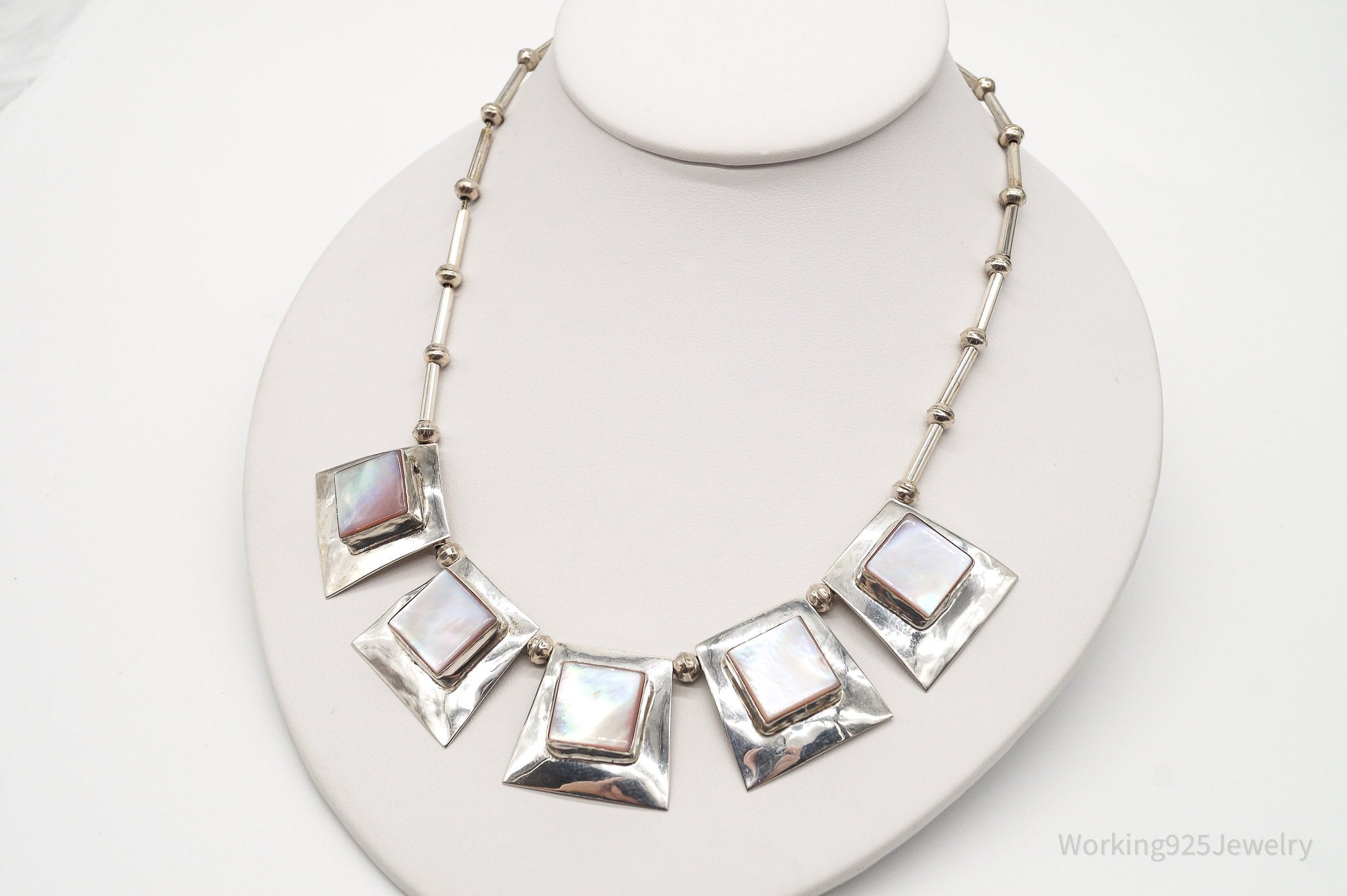 Vintage Native America Pink Mother Of Pearl Silver Necklace | Jewelry > Necklaces > Pendants | Wiccan Center