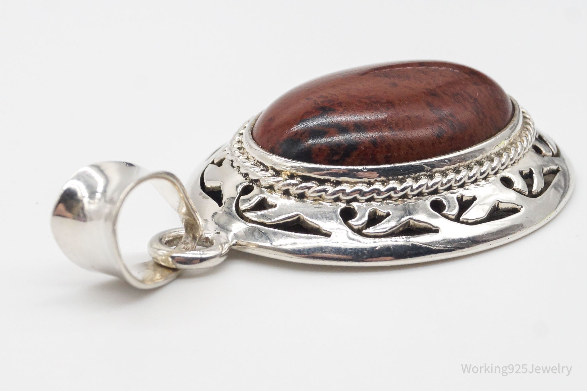 Vintage Large Mahogany Obsidian Sterling Silver Necklace Pendant | Jewelry > Necklaces > Pendants | Wiccan Center