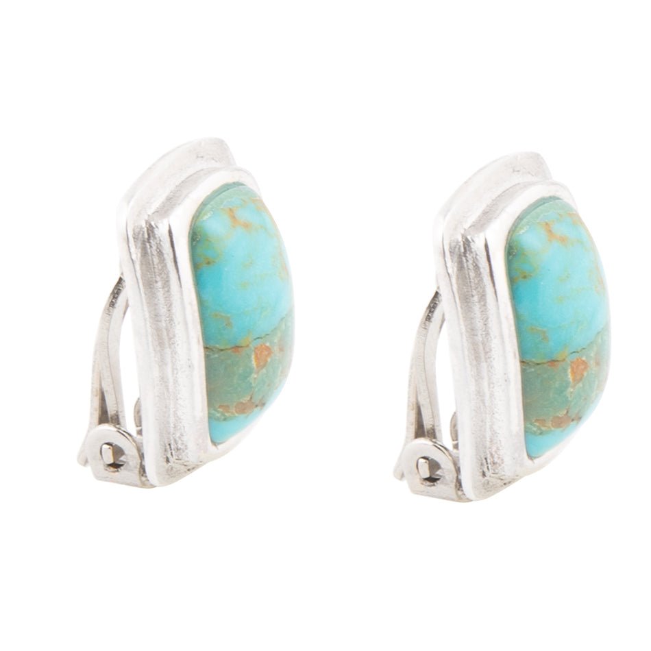 Fiji Isles Blue Turquoise Sterling Silver Clip Earrings | Earrings | Wiccan Center
