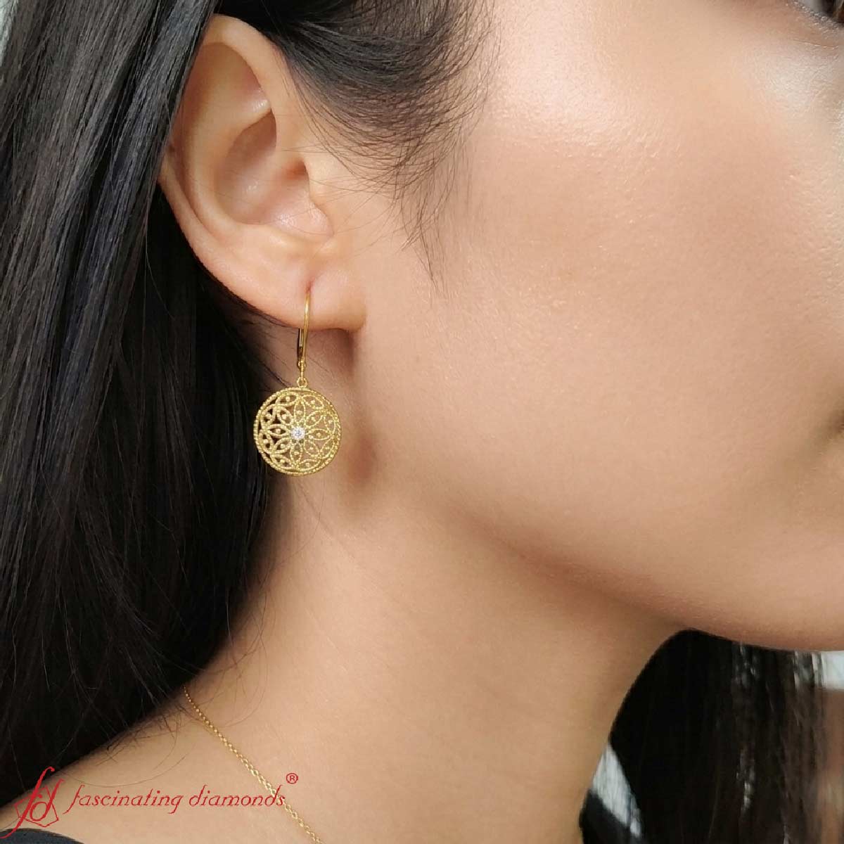Filigree Circle Drop Lever Back Earring