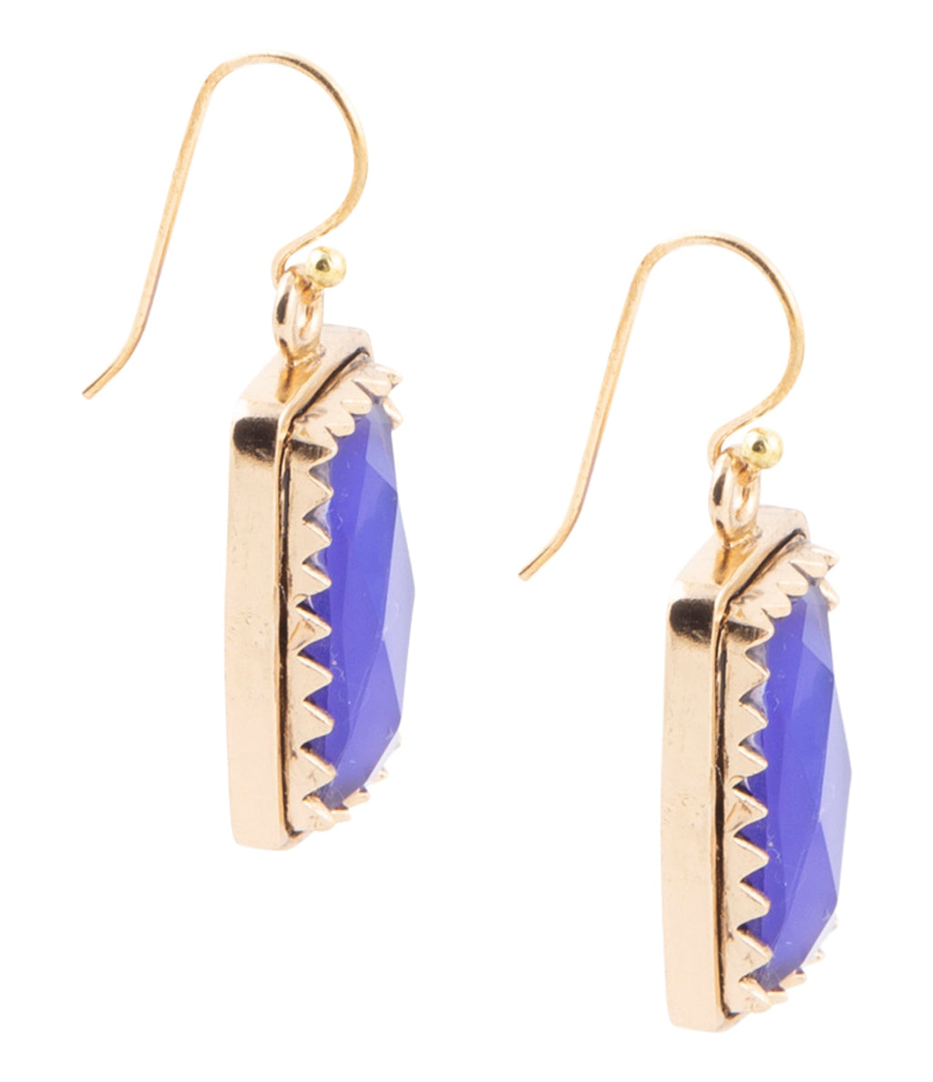 Filigreed Blue Agate Rectangular Shape Golden Drop Earrings | Earrings | Wiccan Center