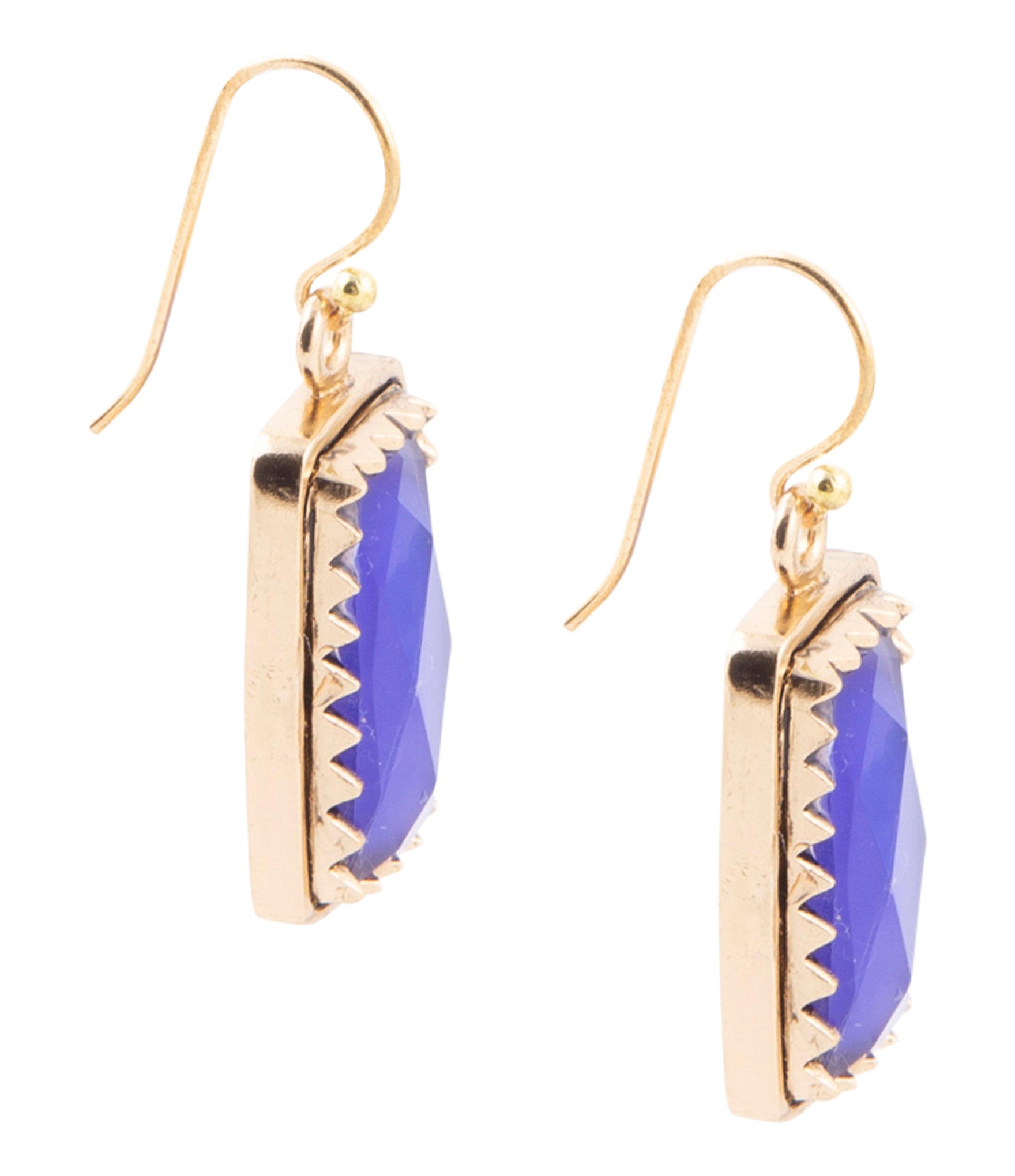 Filigreed Blue Agate Rectangular Shape Golden Drop Earrings | Earrings | Wiccan Center