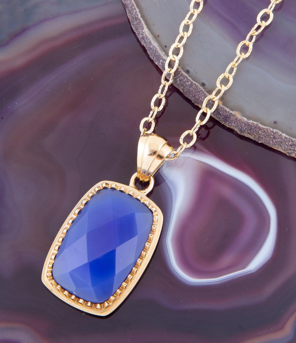 Filigreed Blue Agate Golden Pendant Necklaces | Necklaces | Wiccan Center