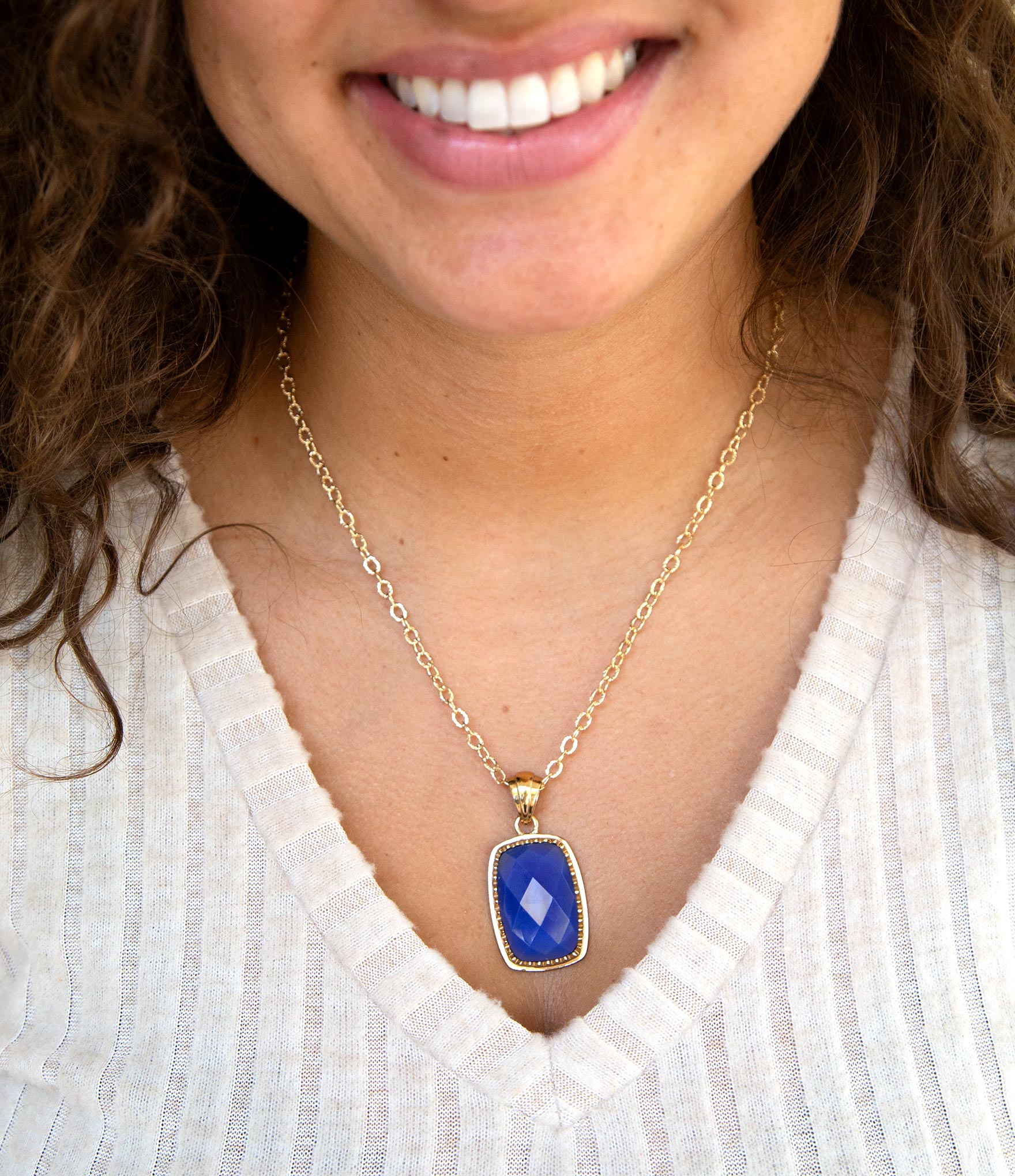 Filigreed Blue Agate Golden Pendant Necklaces | Necklaces | Wiccan Center
