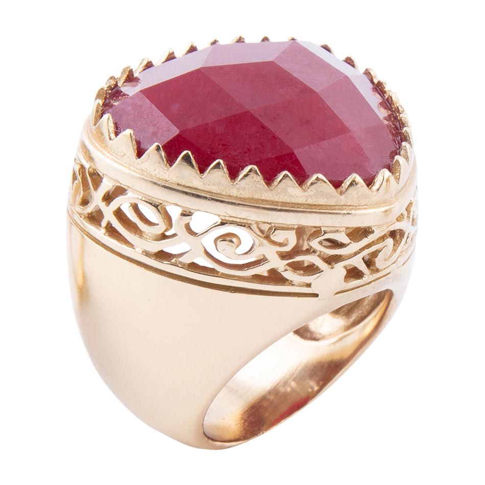 Filigreed Merlot Red Quarrtz Golden Statement Ring | Rings | Wiccan Center