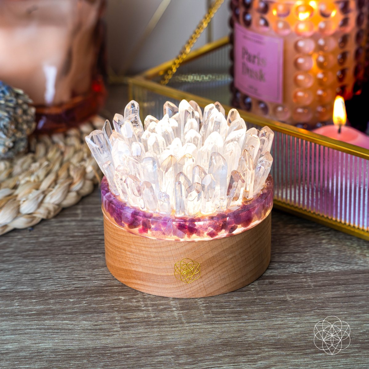 Find My Peace - Quartz & Tourmaline Lamp of Blooming Tranquility | Night Light | Wiccan Center