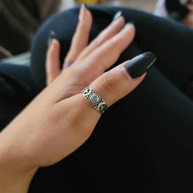 Locasta Crescent Moon & Stars Ring in Sterling Silver | ring | Wiccan Center
