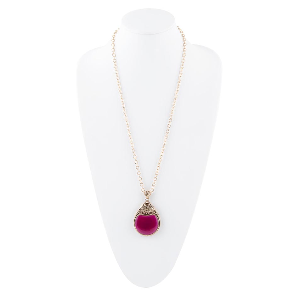 Flamenco Pink Magenta Agate Golden Pendant Necklace | Earrings | Wiccan Center