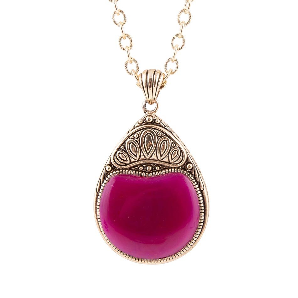Flamenco Pink Magenta Agate Golden Pendant Necklace | Earrings | Wiccan Center
