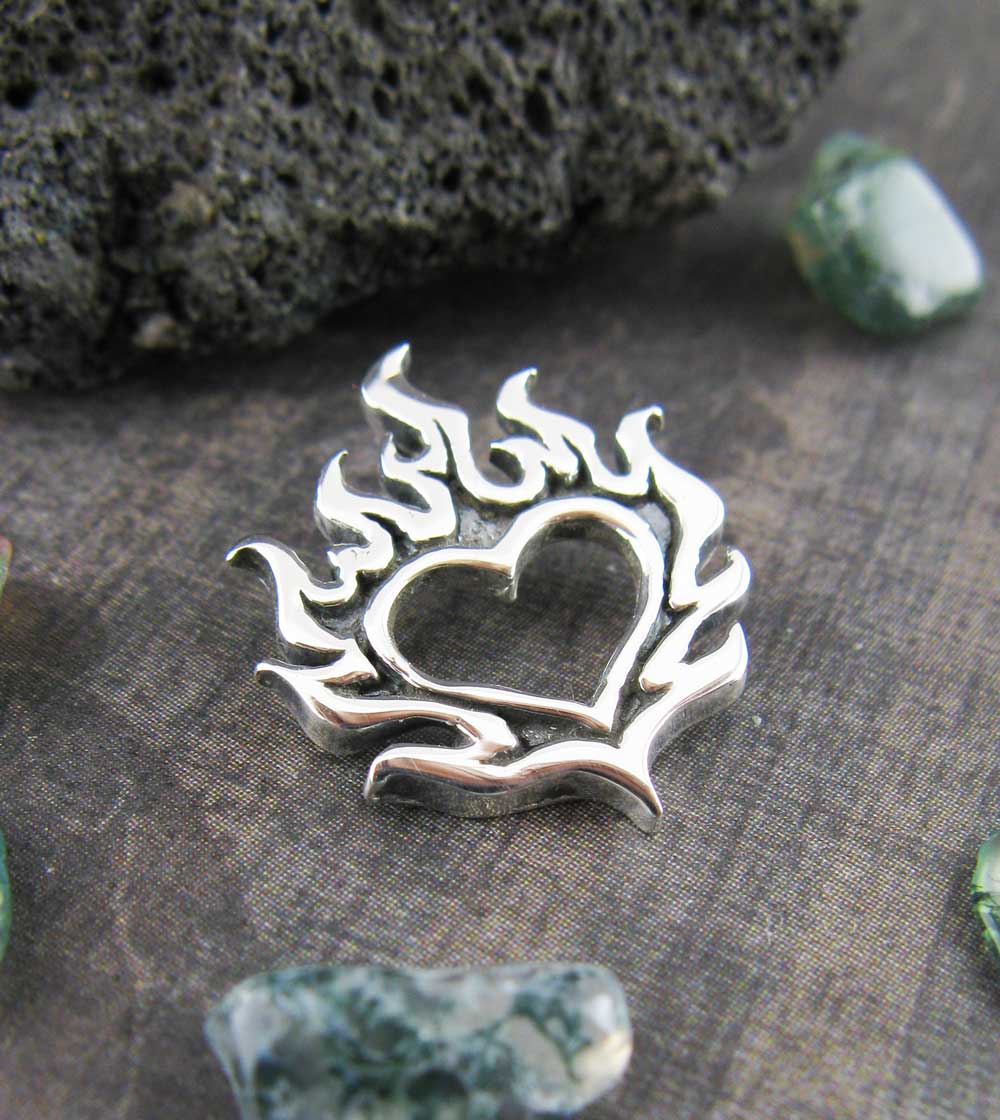 Flaming Heart Pendant, Handmade - 925 Sterling Silver | Handmade > Silver | Wiccan Center