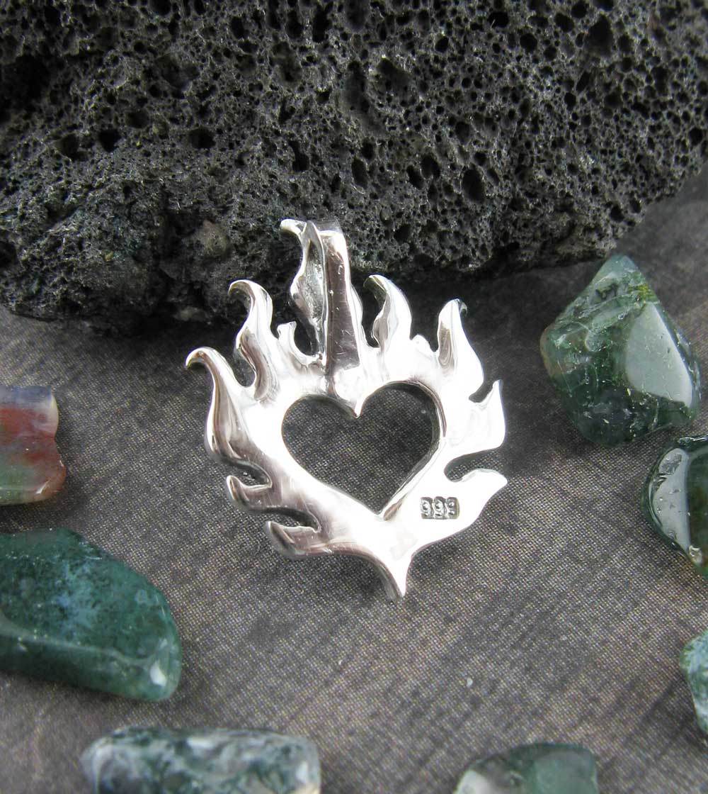 Flaming Heart Pendant, Handmade - 925 Sterling Silver | Handmade > Silver | Wiccan Center