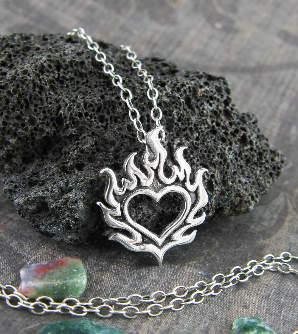 Flaming Heart Pendant, Handmade - 925 Sterling Silver | Handmade > Silver | Wiccan Center