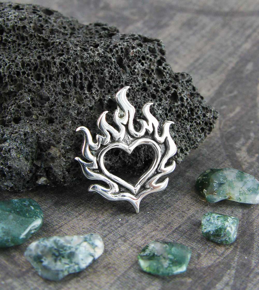 Flaming Heart Pendant, Handmade - 925 Sterling Silver | Handmade > Silver | Wiccan Center