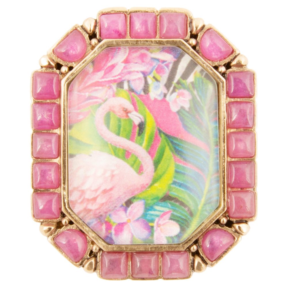 Flamingo Pink Agate Golden Statement Ring | Rings | Wiccan Center
