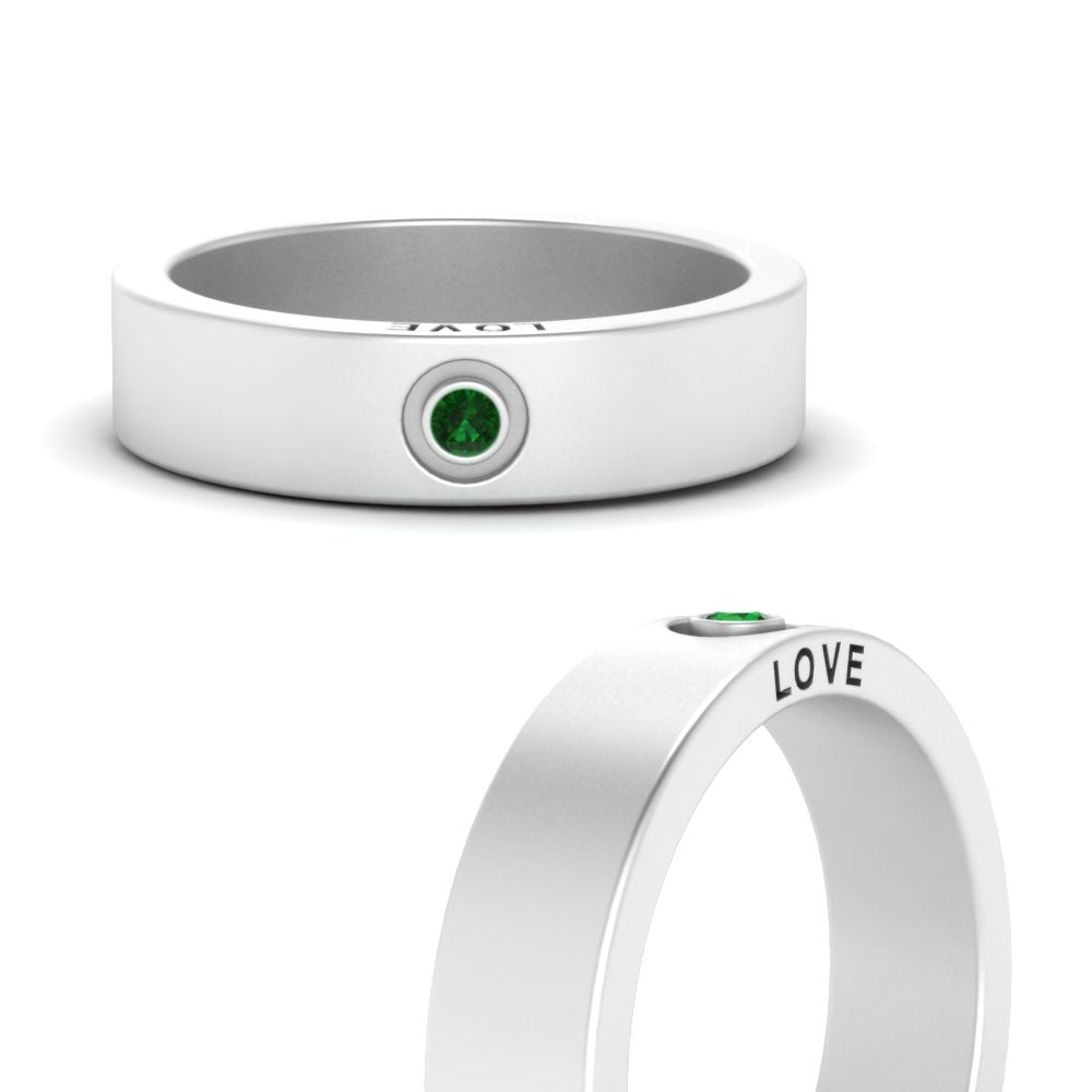Flat Single Stone Mens Band Engraved