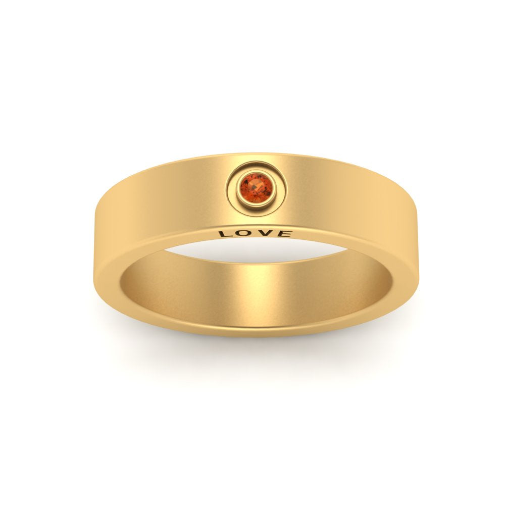 Flat Single Stone Mens Band Engraved