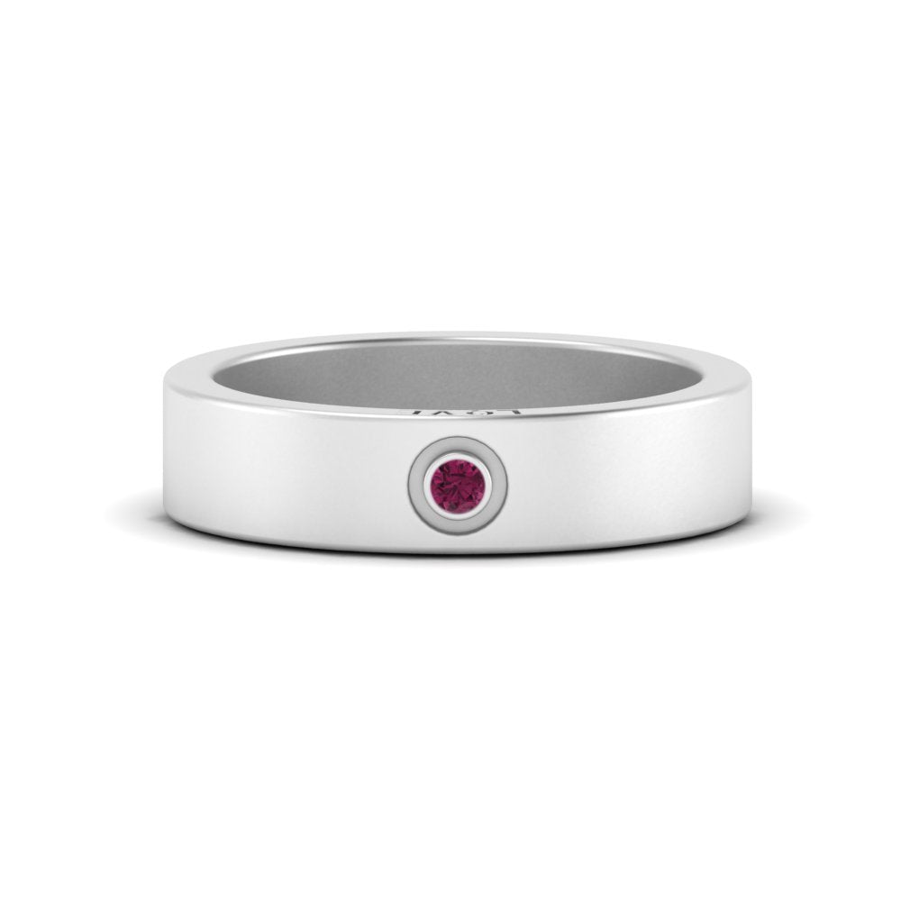 Flat Single Stone Mens Band Engraved