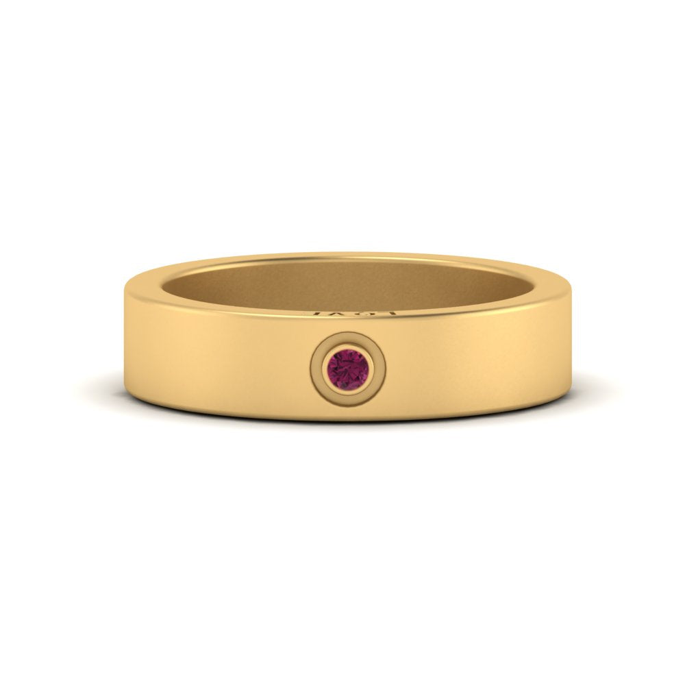 Flat Single Stone Mens Band Engraved