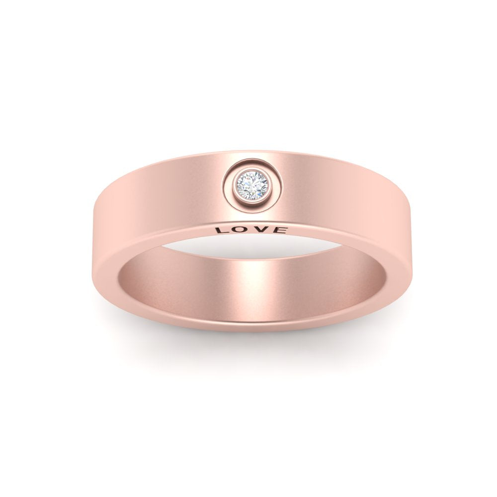 Flat Single Stone Mens Band Engraved