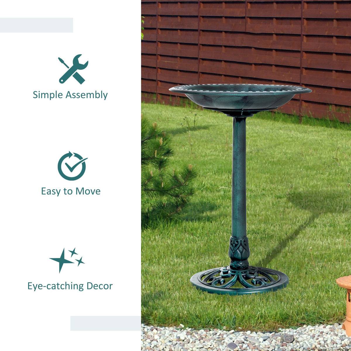 Resin Bird Bath Green Verdigris Pedestal 27 Inch
