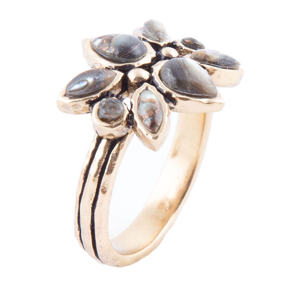 Floral Blue Abalone Golden Bronze Ring | Rings | Wiccan Center