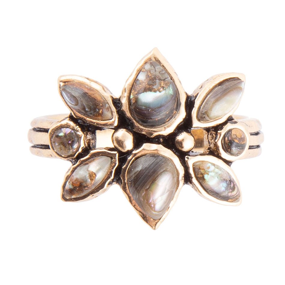 Floral Blue Abalone Golden Bronze Ring | Rings | Wiccan Center