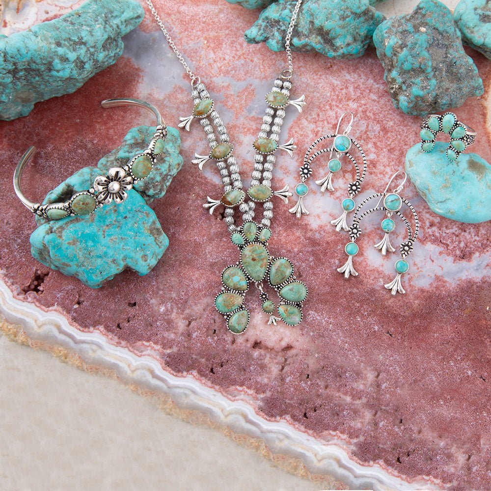 Floral Chandelier Blue Turquoise and Sterling Silver Earrings | Earrings | Wiccan Center