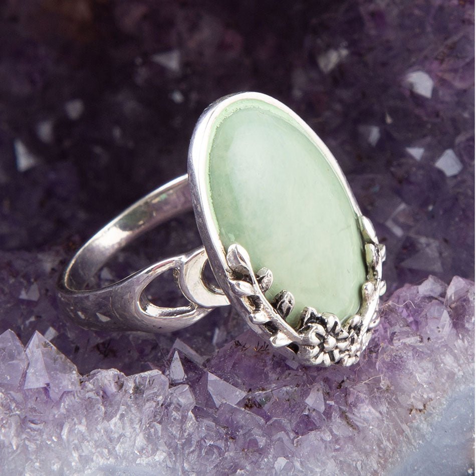 Floral Green Turquoise and Sterling Silver Ring | Rings | Wiccan Center