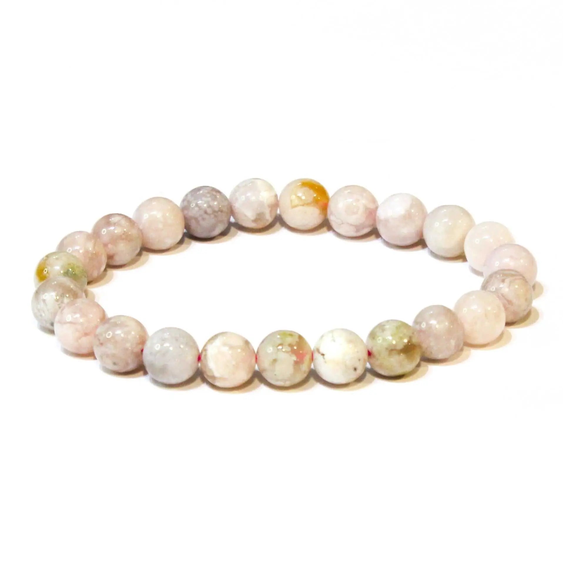 Flower Agate Round Bead Bracelet - Joyful Growth | Bracelets | Wiccan Center